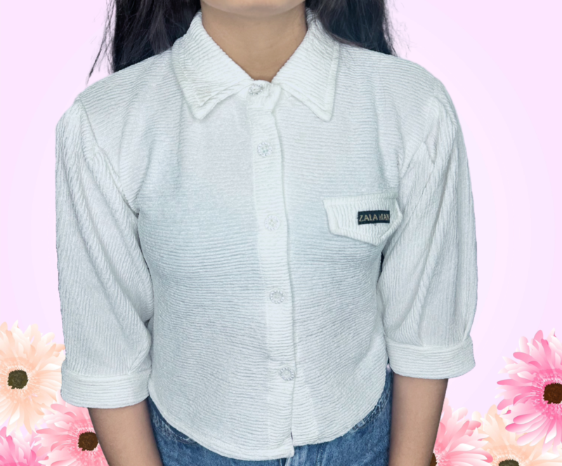 EagleIvory Button-Down Crop Shirt - Image 3