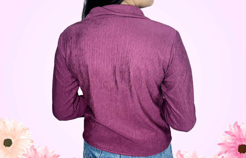 Purple Cuffed Sleeves Tie-Ups Detail Shirt Style Top - Image 5