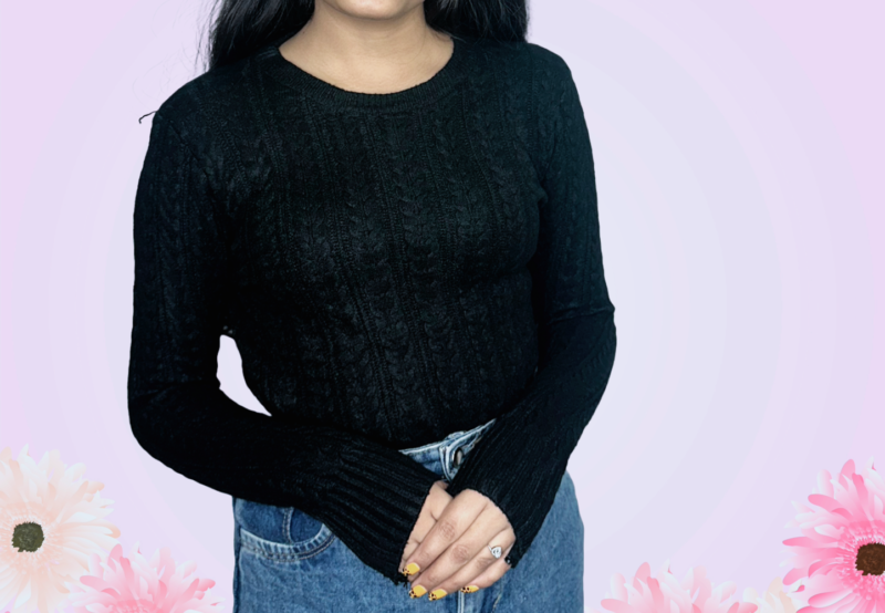 Black Viscose Blend Round Neck Sweater