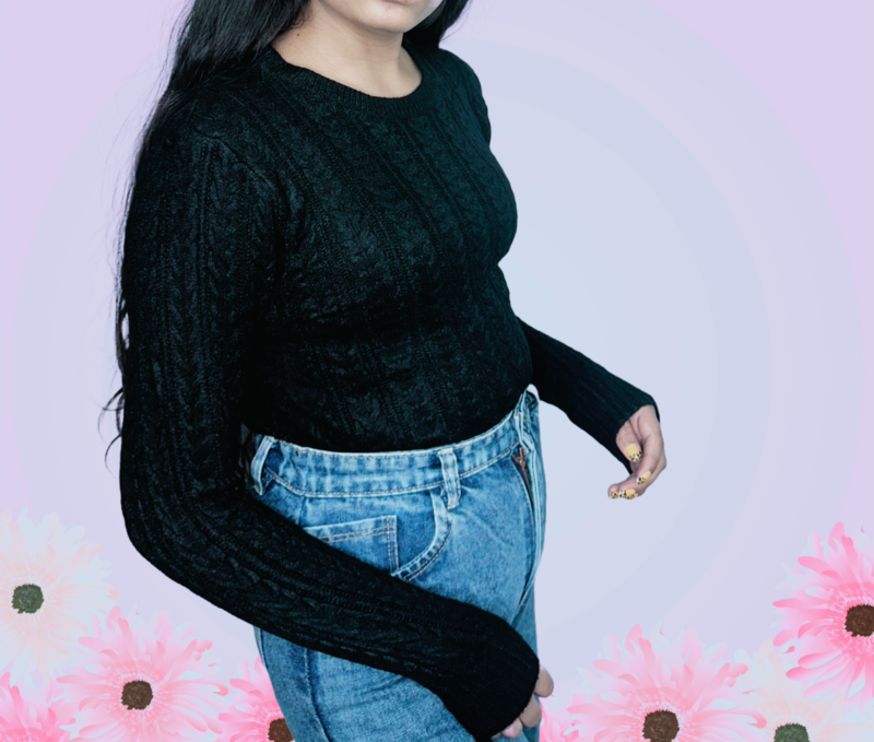 Black Viscose Blend Round Neck Sweater - Image 3