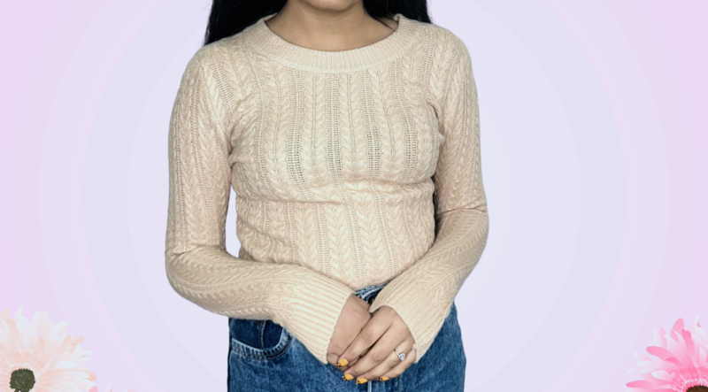 Pale Yellowish-White Viscose Blend Round Neck Sweater