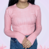 Pink Viscose Blend Round Neck Sweater