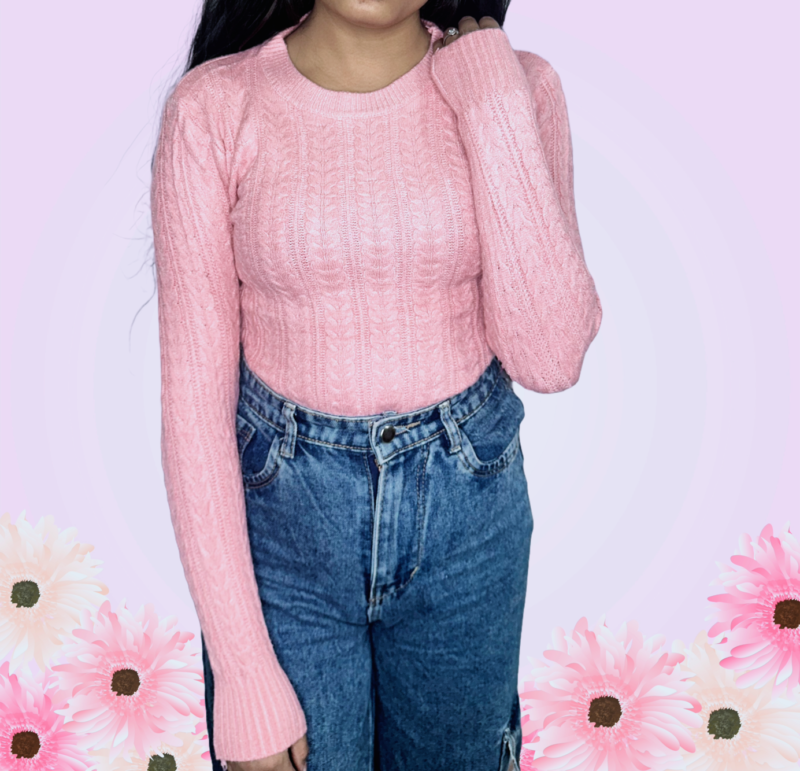 Pink Viscose Blend Round Neck Sweater - Image 2