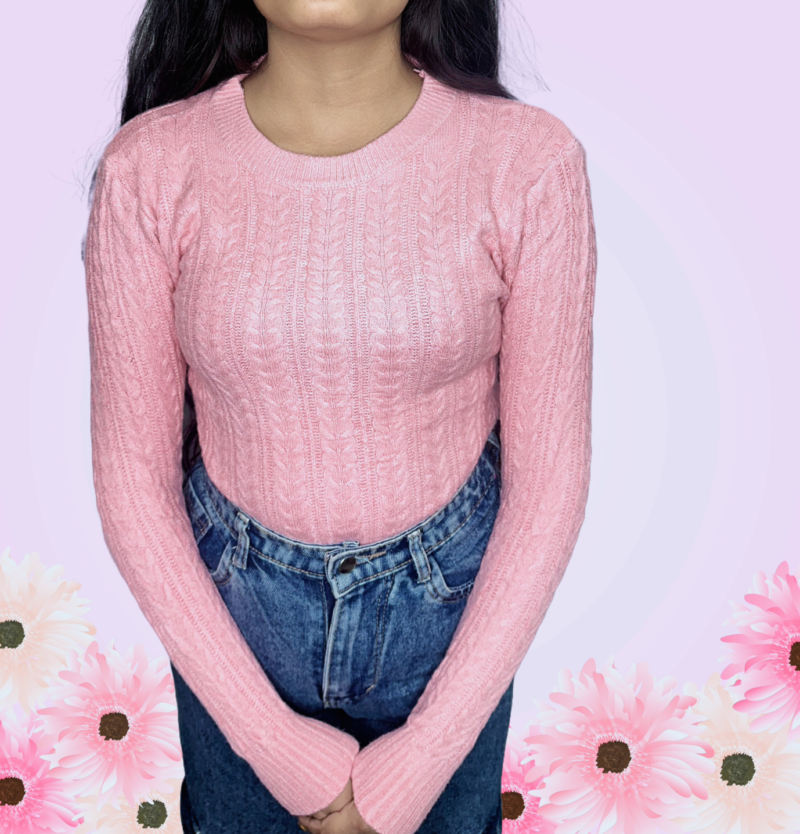 Pink Viscose Blend Round Neck Sweater - Image 3