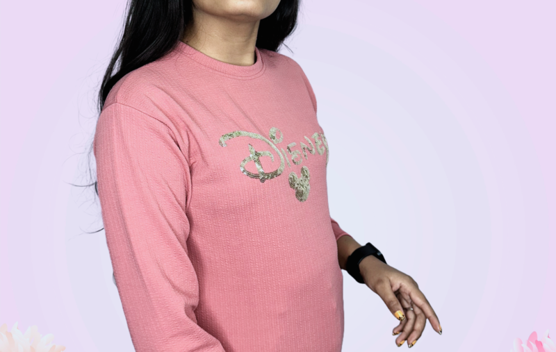 Pink Embroidered Round Neck Sweatshirt - Image 2